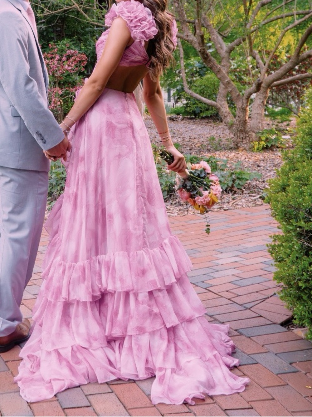Pink Ruffled Tiered Prom Gown - Picture 4 of 4